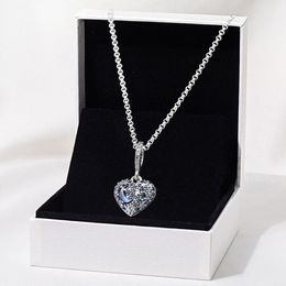 2020 Christmas Sparkling Blue Moon and Stars Heart Necklace 925 Sterling Silver Jewellery chain Pendant Necklaces For Women Men Q012277W