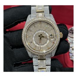 Wristwatches Diamond Watch High Quality Iced Out Fl Functional Work Matic Movement 42Mm Sier Two Stones Waterproof 904 Stainless F1883