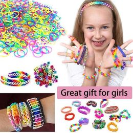 Party Games 600/1200pcs Rubber Bands Refill Toys Assorted Colors Loom Necklace Bracelet DIY Weaving Art Craft Kits Children Kids Birthday Gifts