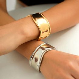 Bangle Punk Metal Smooth Irregular Opening Wide Bangles Bracelet For Women Vintage Gold Colour Chunky Thick Hand Jewellery Party Gift 2024