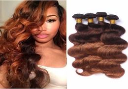 Coloured Brazilian Ombre Human Hair Weave Fashion Style 430 Body Wave Human Hair 4 Bundles Two Tone Blonde Virgin Hair Extensions9379377