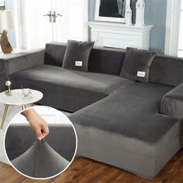 Plush Sofa Covers for Living Room Velvet Elastic Corner Sectional Couch Love Seat Cover Set Armchair L Shape Furniture Slipcover L236B
