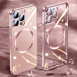 2024 Hot-selling High Quality Magsafe Luxury Magnetic Wireless Charging Phone Cases For iPhone 15 14 13 12 11 Pro Max Transparent Silicone Lens Protector Cover Case