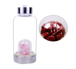 20pcs 380ml Natural Gemstone Quartz Crystal Glass Water Bottle Gravel Irregular Stone Cup Healing Infused Elixir Cup for healthy9555968