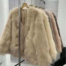 New Haining Skin 2023 Fur Women's Whole Mink Hair Warm Coat Minimalist V-Neck Short Style 7901