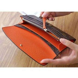 High Quality Luxury Brown flower Wallets fashion single zipper men women Genuine Leather Wallets lady ladies long purse with box M197S