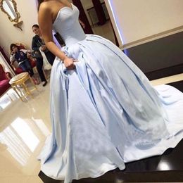 Light Blue Ball Gown Quinceanera Dresses Custom Made Sweetheart Backless Simple Prom Gown for Sweet 16 Princess Dress220G