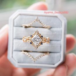 Lustre Jewellery Custom 14k yellow gold 1.51ct F/VS1 princess cut vintage 3-in-1lab grown diamond rings for engagement