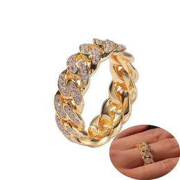 8MM Mens Cuban Link chain Rings Hip Hop Zircon Stone Gold Silver Iced out Ring For Women Hiphop Jewellery Gift256v