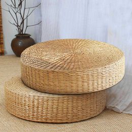 Floor Pillow Eco-Friendly Round Straw Cushion Hand Woven Tatami Floor Mat Yoga Tea Ceremony Meditation Pad 210716260w