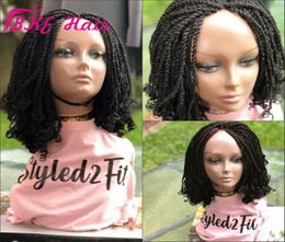 Popular Short Braided Lace Front Wigs Natural Black Kinky Tip Braid Synthetic Wig For Black women 4719964