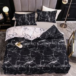 Black and White Colour Bed Linens Marble Reactive Printed Duvet Cover Set for Home housse de couette Bedding Set Queen Bedclothes L299S