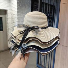 Wide Brim Hats Fashion Holiday Ribbon Crochet Sun Visor Sunscreen Bowknot Cap Straw Hat Big