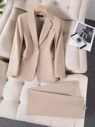 Casual Business Suit For Women Long Sleeve Blazer And Pencil Pants Female Pantsuit 2 Piece Professional Womens Outfits 240305