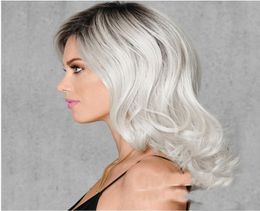 Curly Synthetic Hair Wig Grey Long Hair Black and White Color Wigs Whole5759183