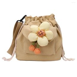 Evening Bags Women Fashion Shopping Bag Drawstring Crossbody Cute Flower Pendant Canvas Large Capacity For Travel Vacation Daily