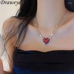 Pendant Necklaces Draweye Y2k Fashion For Women Heart Metal Gothic Patchwork Vintage Jewelry Hiphop Korean Style Collares Para Mujer