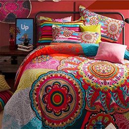 FADBoho Style Bedding Sets Boho Duvet Cover Set Bohemian Bedding Set Queen Size 4Pcs Cotton Bed Flat Sheet Bedclothes248U