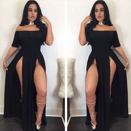 Off The Shoulder Short Sleeve Dresses Stretch Tight Exposed Legs Sexy Nightclub Womens High Slit Bar Party Dress
