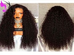 30inches long Glueless High Temperature Fiber Hair Kinky Curly Side Part Synthetic Lace Front Wig For African American3534609