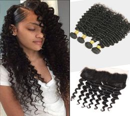 Malaysian Virgin Hair Extensions 830inch Deep Wave Bundles With 13X4 Lace Frontal 4 Pieceslot Curly Human Hair Lace Frontal2879701