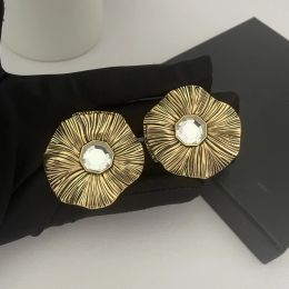 Hot France Designer Vintage Flower Crystal Ear Clip Big Earrings For Women Famous Brand Top Quality Luxury Jewellery Runway Trend