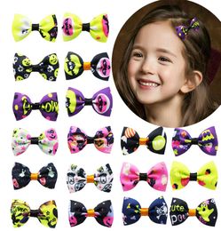 Baby Hair Clip Accessories Bow Halloween Child Barrette Pumpkin Skull Ghost Print Girl Ins Ribbon Grosgrain3253617