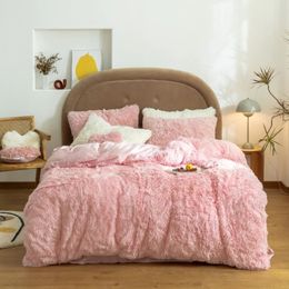 Alta qualidade inverno super quente conjunto de cama moda consoladores conjunto lã capa edredão fronha engrossar conjunto2558