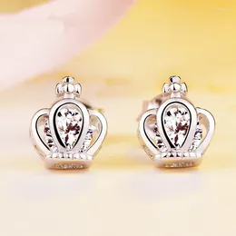 Stud Earrings 925 Sterling Silver Zircon Crystal Crown For Women Girls Party Wedding Jewelry Pendientes Brincos Gift Fljdlafa