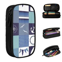 Nautical Patchwork Anchors Pattern Pencil Cases Compass Pencilcases Pen For Girl Boy Storage Bag School Supplies Gift Stationery