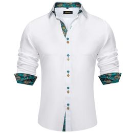 Luxury White Solid Mens Dress Shirt Long Sleeve Fashion Contrast Cuff and Collar Men Clothing Social Shirts Blouse 240304