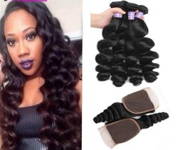 Whole Peruvian Hair Virgin Hair Bundles With Closure Loose Wave Body Wave Cheap Brazilian Human Hair Weaving Deep Curly Natura8898861