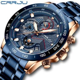 Wristwatches Modern Design Crrju Menes Watch Blue Gold Big Dial Quartz Top Calendar Wristwatch Chronograph Sport Man Clock245i