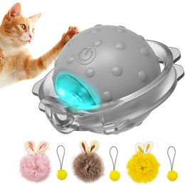 Rabbit Ear Cat Toy Ball Smart Interactive Cat Toys with Bird Sound LED Light Motion Activate Rolling Ball Electric Cats Toy 240227