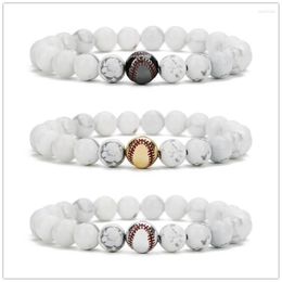 Strand 10pcs Copper Baseball White Howlite Stone Beads Bracelet Buddha Sport Energy Reki Yoga Jewelry287s