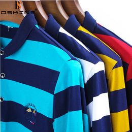 Mens Spring Polo Business Casual Fashion Shirt Striped Embroidery Pure Cotton Breathable Mens Long Sleeve Premium Clothing 240307