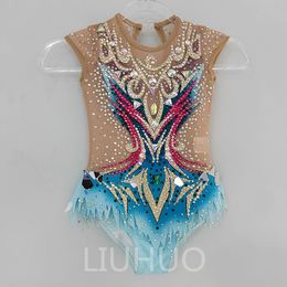 LIUHUO Customise Colours Rhythmic Gymnastics Leotards Girls Women Competition Artistics Gymnastics Performance Wear Crystals Blue BD1036