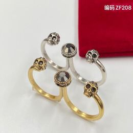 Black Gem skull Rings Stones Skull Skeleton Charm Open Ring For Women Men Party wedding lovers engagement Punk Jewelry Gifts MCQ032336