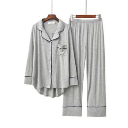 2PCS Pajama Sets Women Long Sleeve Solid Modal Loose Breathable Soft Lady Suit Womens Korean Style Home Clothing Comfortable 240226