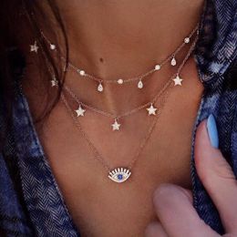 Vintage Gold Colour Crystal Water Drop Star Eye Pendant Necklace for Women Boho Charm Layered Necklaces Collars 63842062