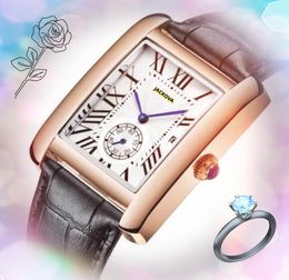 Sub dial working men women tank roman dial watches square case leather strap quartz movement business casual Iced Out quartz battery rose gold silver leisure watch