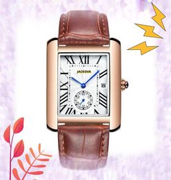 Sub Dial Working men and women tank roman dial watches square case leather strap quartz movement clock couple presidents cute Orologio Di Lusso bracelet watch gifts