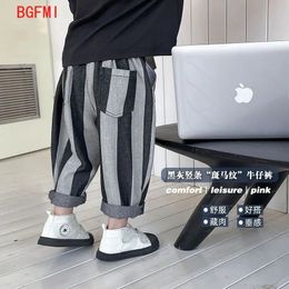 90-140cm Toddler Boys Stripe Soft Jeans Spring Autumn Korean Childrens Pants Handsome Casual Baby Kids Sports Pants 240228