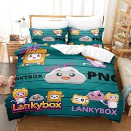 Bedding sets Kawaii Lankybox Bedding Set Single Twin Full Queen King Size Bed Set Aldult Kid Bedroom Duvetcover Sets 3D bed cover 305N