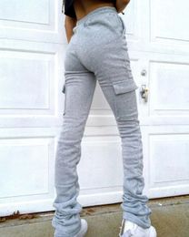 XXL Womens Cargo Pants Winter Thicken Warm Side Leg Pockets Stacked Joggers Sweatpants Female Casual Sporty Y2K 90S Trousers 240304