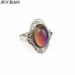 Cluster Rings Vintage Retro Colour Change Mood Ring Oval Emotion Feeling Changeable Temperature Control For Women