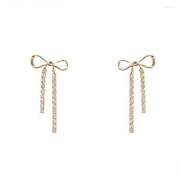 Kuziduocai Fashion Jewellery Full Rhinestone Temperament Gold Colour Bow-knot Sweet Cute Pearl Stud Earrings Women Dangle & Chandelie309V