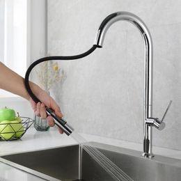 Kitchen Faucets Tall Black Faucet Cold And Mixer Pull Out Two Function Deck Mounted Stainless Steel Material