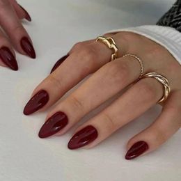 False Nails Long Almond Manicure French Simple Fake Nials Detachable Cherry Colour Nail Tips Women