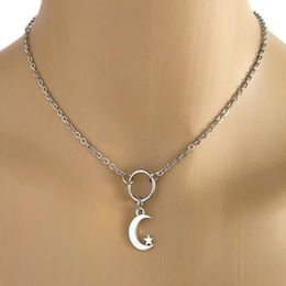 Pendant Necklaces Obedient Moon And Star Necklace Cautious Japanese Collar O Ring Discreet Day Submissive Gothic Chains FashionPen310z